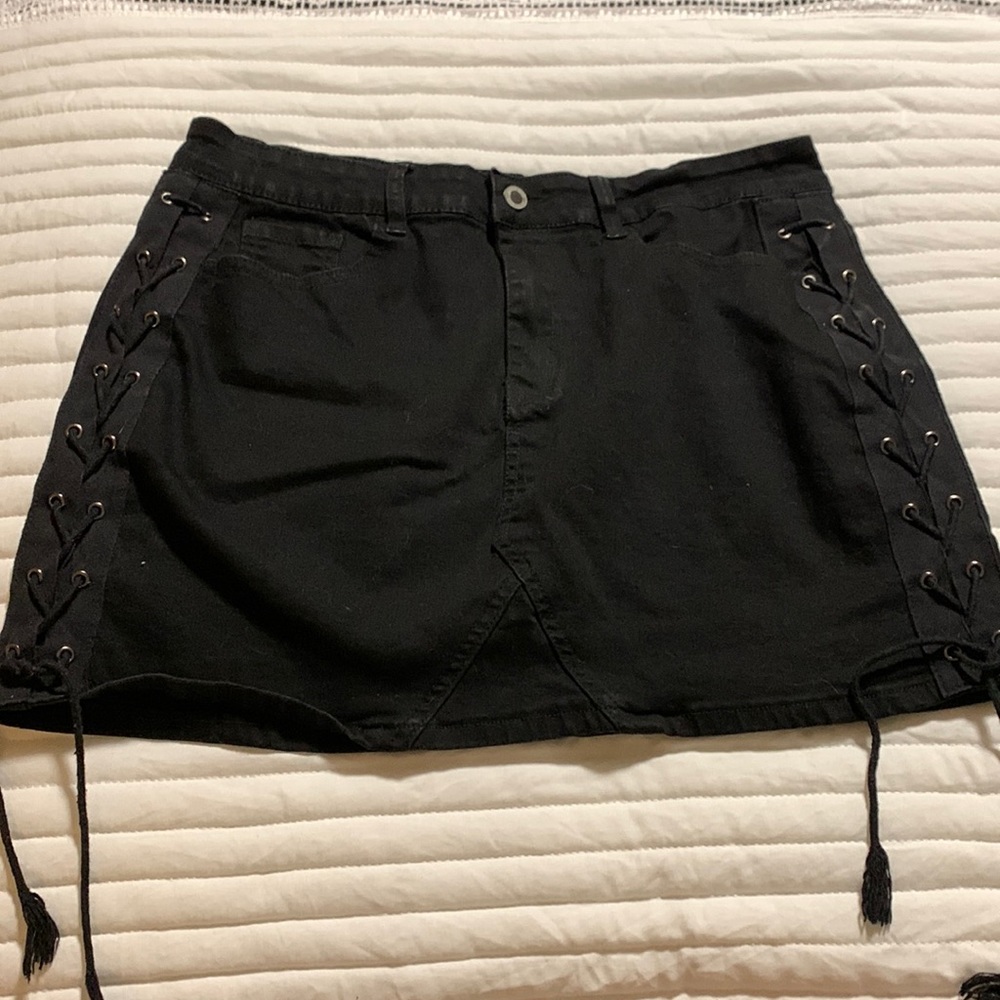 Black Lace Up Mini Skirt